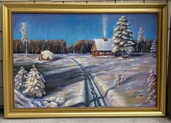 Original Winter Landscape Oil Painting on Canvas – Framed