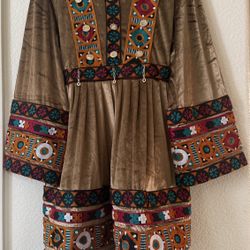 Authentic Afghan Traditional Velvet Dress - Knee Length (S/M)