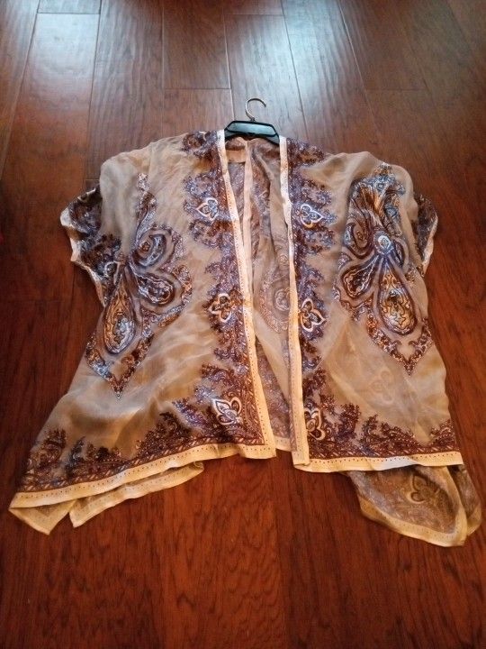 NEW Chicos One Size 28" Long Velvet Burnout Open Poncho Top