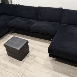  Black Velvet U Shaped Sofa (Double Chaise) 