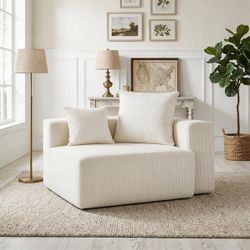 51"W Ivory Corduroy Sectional Sofa Corner Piece <Wood Framed> (1 Pc Only)  [NEW / DISPLAY MODEL]  **Some Assembly Req 