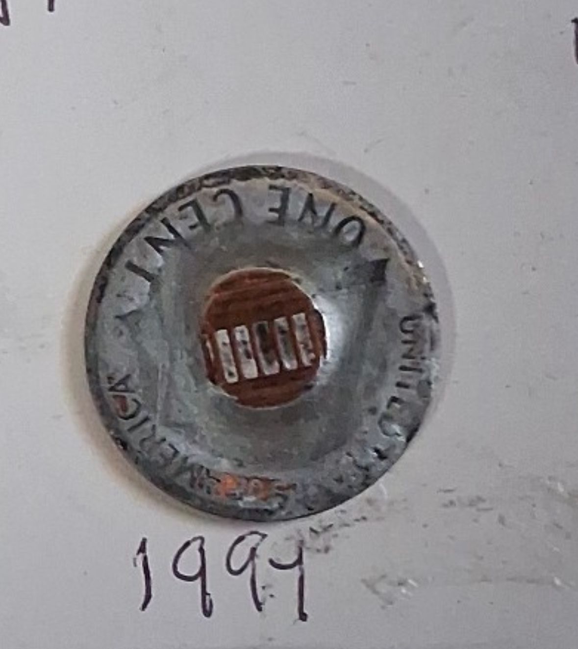 1999 LINCOLN PENNY PRESSED IN DIME PLANCHARD VERY RARE COIN