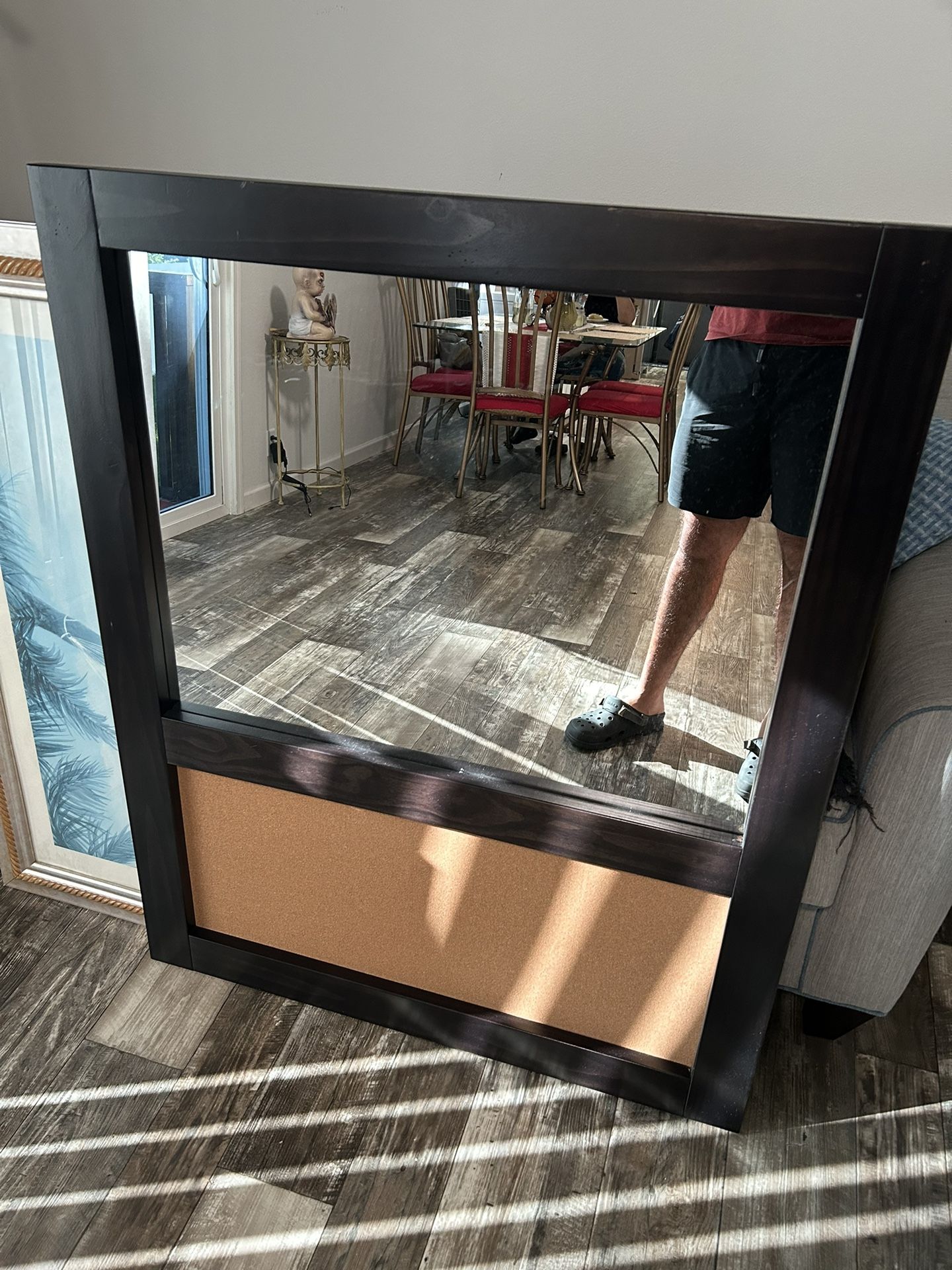 Mirror With Cork Board. HEAVY wood Mirror