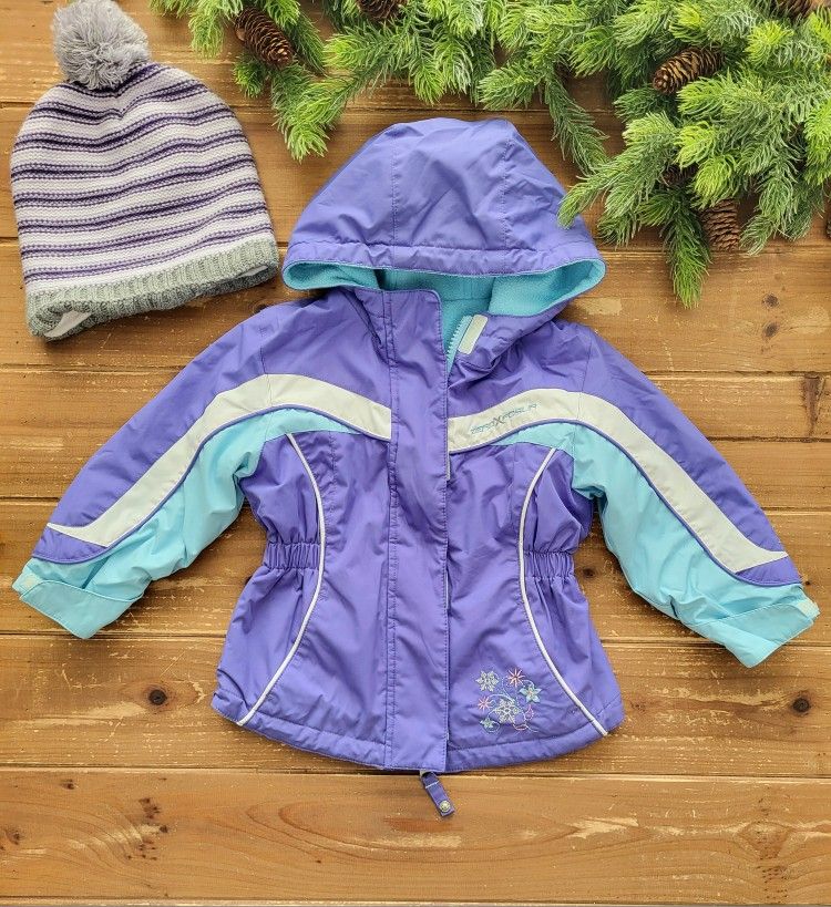 2T-3T PURPLE & SKY BLUE FLEECE LINED HOODED WATERPROOF REVERSIBLE WINTER JACKET