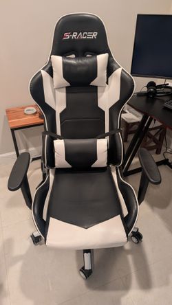 Homall S-Racer Gaming Chair Office Desktop High Back Leather Desk PC Chair Ergonomic Recliner (Black and White)