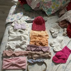 Two Items , Newborn Bows And Burp Clogs 