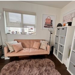 Blush Pink Velvet Convertible Sofa