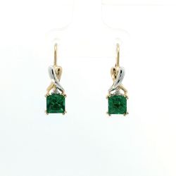 Ladies Emerald & Diamond 10k Yellow Gold Dangle Earrings 11057052