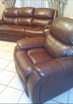 Brown Leather Reclining Sofa Set