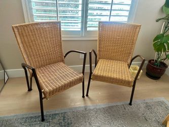2 Wicker and bronze indoor/outdoor chairs