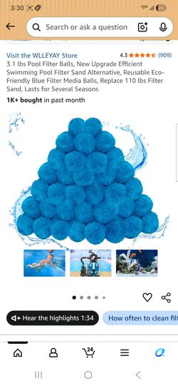 3.1 lbs Pool Filter Balls, New Upgrade Efficient Swimming Pool Filter Sand Alternative, Reusable Eco- Friendly Blue Filter Media Balls, Replace 110 lb