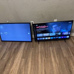 two tvs one apple and the other is an fire stick 