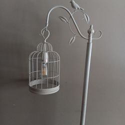 66" H  Vintage White Color Birdcage Floor Lamp 