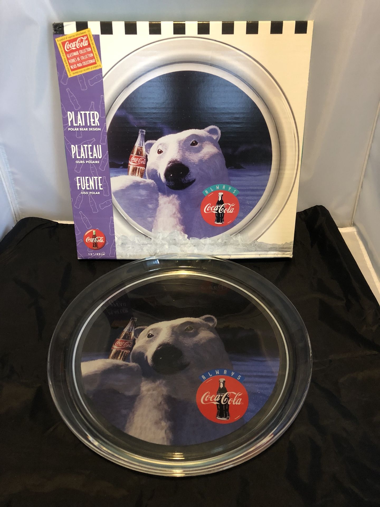 Vintage coca-cola 13” polar bear glassware platter collection 1995