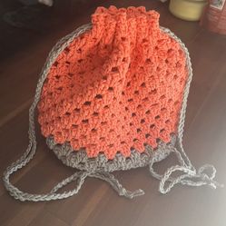 Handmade Granny Stitch Crochet Drawstring Bag