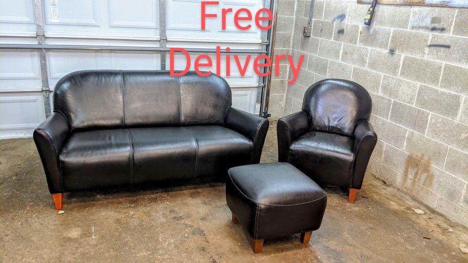 CAN DELIVER! Genuine Italian Leather Calia Sofa & Chair Couch Set!