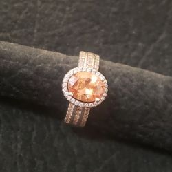 Champagne & White Diamond Simulants Rhodium over Sterling Silver Ring