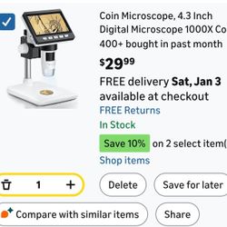 Coin Microscope, 4.3 Inch Digital Microscope 1000X Coin Magnifier for Error Coins with 8 Adjustable LED Lights, PC View Compatible with Windows & MacO