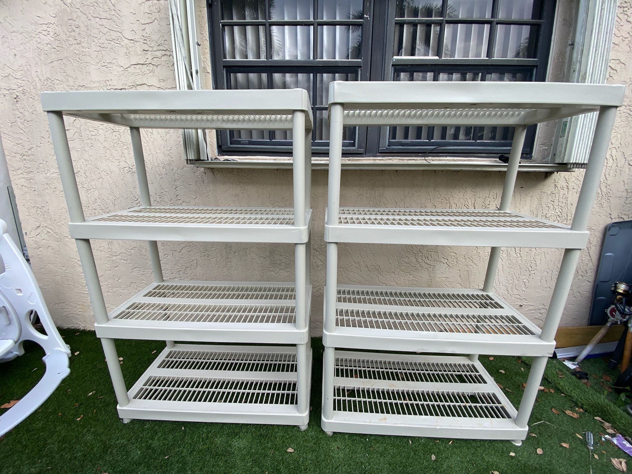 HEAVY DUTY OUTDOOR OR GARAGE STORAGE SHELVES ($35 EACH) - See My Other Items 😀