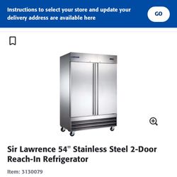 Brand-New Sir Lawrence 54” Stainless Steel 2-Door Reach-In Refrigerator – Factory Sealed in Box!