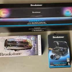NEW, Brookstone Wireless Headphones And Speakers With LED Lights.