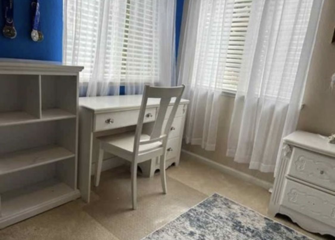 Kids Bedroom Furniture, Bed And Mattress, Night stand, Lamp, Desk And chair And Bookshelf