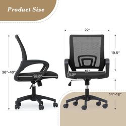 Office Chair Ergonomic - Mesh Desk Chair with Lumbar Support & Wide Seat (300Lbs Capacity) Adjustable Height, Swivel Wheels - for Home Office, Gaming,