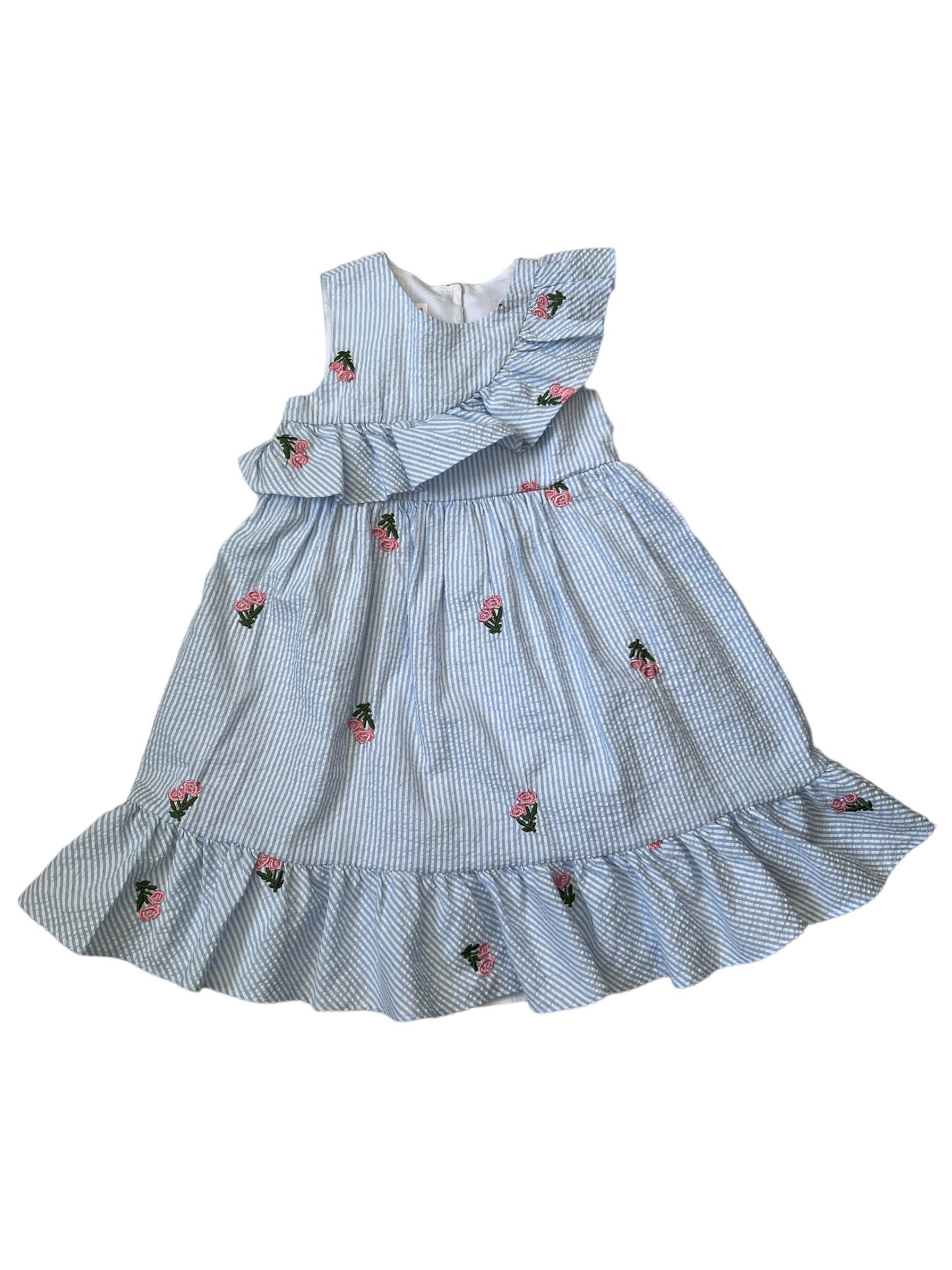 Bonnie Jean flower Easter dress size 5 lining flare spring embroidery blue pink. Embroidered flowers and lined with ruffle bottom Dress in excellent c