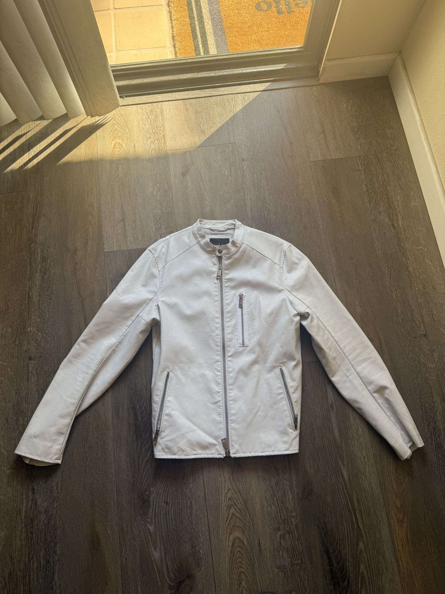 Armani Men’s Leather Jacket – White, Size Small