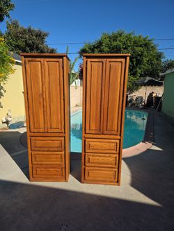 Solid Oak Wood Armoire Cabinet Set