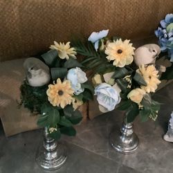 Pair Silk Pedestal Florals