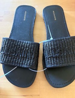 AllSaints Black Woven Slide Sandals