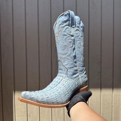 #10 Light Blue Crocodile Tail Boot With Details Available In Size 5 And7 