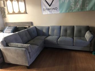 Blue-Gray Fabric Sectional Sofa