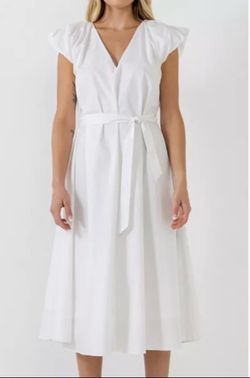 White Midi Dress with Tie Waist