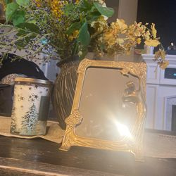 Art Nouveau Brass Framed Mirror - Vanity