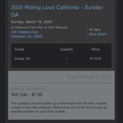 Sunday Rolling Loud Ticket
