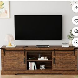 TV Stand for 65+ Inch TV, 33" Tall Highboy Entertainment Center w/Sliding Barn Door, Rustic Media Console w/Storage Shelves, Wood Television Stand for