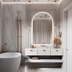 Niccy Arched LED Lighted Bathroom Mirror, 48x30 Inch