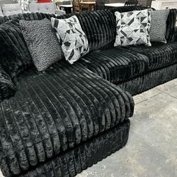 Black Sectional with Chaise and Pillows