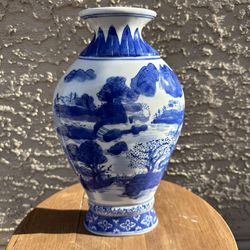 Formalities by Baum Vintage Vase 10” Blue White Asian Design