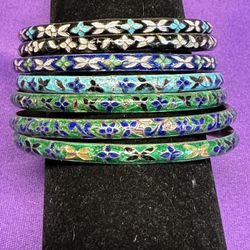 Sterling Silver Enamel Bangle Bracelets 