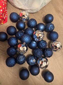 Navy Blue and Silver Christmas Ball Ornaments Set