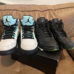 Jordan 5 Retro Island Green (size 7.5) & Jordan 13 altitude (Size 7Y)