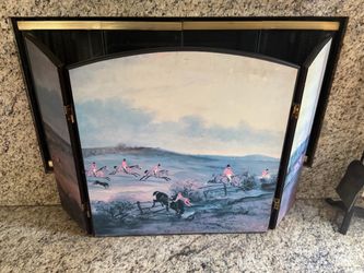 RARE The Melton Hunt Painted English Horse Victorian Style Fireplace Cover