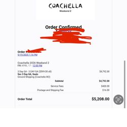 Coachella Tickets / 8 Tickets For Sale /weekend 2