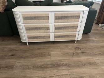 White 6-Drawer Dresser with Woven Fronts