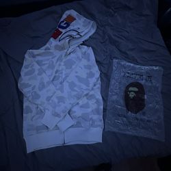 Bape white hoodie Camo Shark