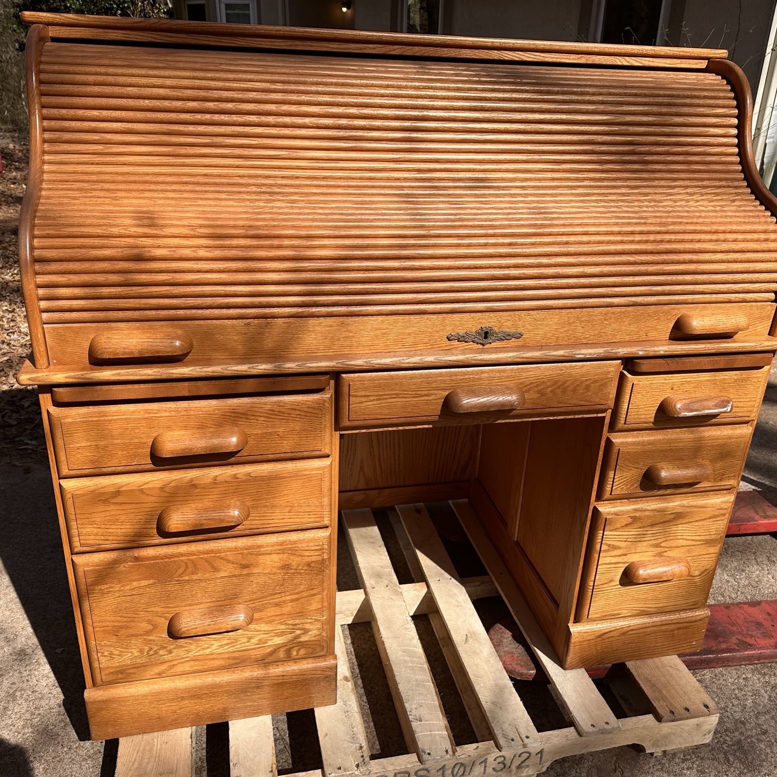 Solid Wood Roll Top Computer Desk