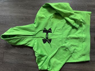 Under Armour Large Neon Green Fleece Hoodie Big Logo Pullover Sweatshirt